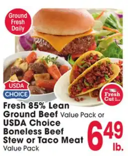 Jewel-Osco Fresh 85% Lean Ground Beef Value Pack or USDA Choice Boneless Beef Stew or Taco Meat Value Pack offer
