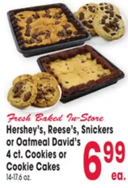 Jewel-Osco Hershey's, Reese's, Snickers or Oatmeal David's 4 ct. Cookies or Cookie Cakes 14-17.6 oz offer