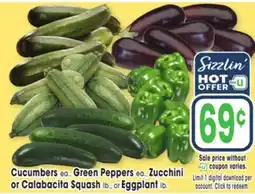 Jewel-Osco Cucumbers ea., Green Peppers ea., Zucchini or Calabacita Squash lb., or Eggplant lb offer