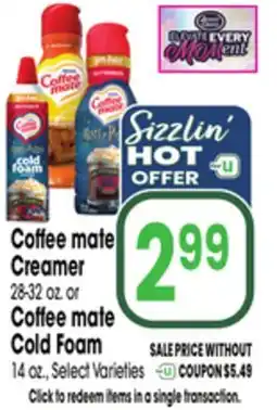 Jewel-Osco Coffee mate Creamer 28-32 oz. or Coffee mate Cold Foam 14 oz offer