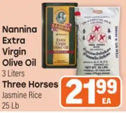 Tony’s Fresh Market Nannina Extra Virgin Olive Oil 3 Liters Three Horses Jasmine Rice 25 Lb offer