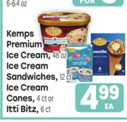 Tony’s Fresh Market Kemps Premium Ice Cream, 48 oz Ice Cream Sandwiches, 12 ct Ice Cream Cones, 4 ct or Itti Bitz, 6 ct offer