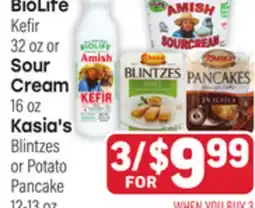 Tony’s Fresh Market BioLife Kefir 32oz or Sour Cream 16oz, Kasia's Blintzes or Potato Pancake 12-13oz offer