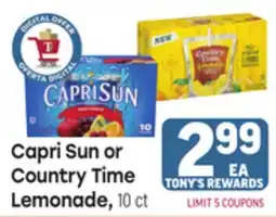 Tony’s Fresh Market Capri Sun or Country Time Lemonade offer