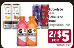 Tony’s Fresh Market Gatorlyte 20oz, Celsius or Alani Energy Drinks, 12oz offer