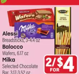 Tony’s Fresh Market Alessi Breadsticks, 3-4.4oz Balocco Wafers, 6.17oz Milka Selected Chocolate Bar, 3.17-3.52oz offer