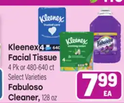 Tony’s Fresh Market Kleenex Facial Tissue 4Pk or 480-640ct Fabuloso Cleaner, 128oz offer