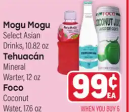 Tony’s Fresh Market Mogu Mogu Select Asian Drinks, 10.82 oz Tehuacán Mineral Warter, 12 oz Foco Coconut Water, 17.6 oz offer
