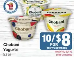 Tony’s Fresh Market Chobani Yogurts offer