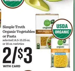 Mariano's Simple Truth Organic Vegetables or Pasta offer