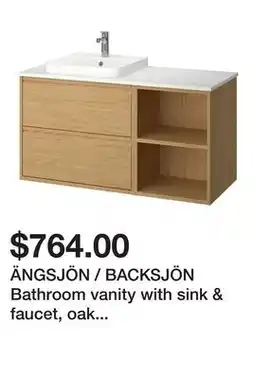 Ikea ÄNGSJÖN / BACKSJÖN Bathroom vanity with sink & faucet, oak effect/white marble effect offer