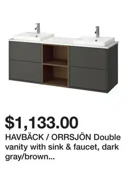 Ikea HAVBÄCK / ORRSJÖN Double vanity with sink & faucet, dark gray/brown oak effect/white marble effect offer