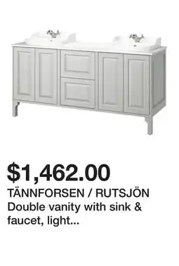 Ikea TÄNNFORSEN / RUTSJÖN Double vanity with sink & faucet, light gray/white marble effect offer