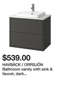 Ikea HAVBÄCK / ORRSJÖN Bathroom vanity with sink & faucet, dark gray/white marble effect offer