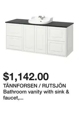 Ikea TÄNNFORSEN / RUTSJÖN Bathroom vanity with sink & faucet, white/black marble effect offer