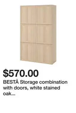 Ikea BESTÅ Storage combination with doors, white stained oak effect/Hanviken white stained oak effect offer