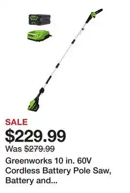 Tractor Supply Company Greenworks 10 in. 60V Cordless Battery Pole Saw, Battery and Charger Included offer