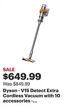 Best Buy Dyson - V15 Detect Extra Cordless Vacuum with 10 accessories - Yellow/Nickel offer