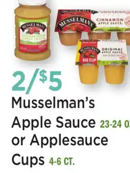 Heinen's Musselman's Apple Sauce 23-24 OZ. or Applesauce Cups 4-6 CT offer