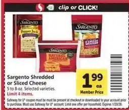 Safeway Sargento Shredded or Sliced Cheese offer