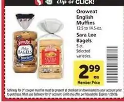 Safeway Oroweat English Muffins / Sara Lee Bagels offer
