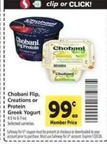 Safeway Chobani Flip, Creations or Protein Greek Yogurt offer