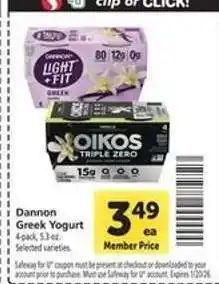 Safeway Dannon Greek Yogurt offer