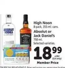 Safeway High Noon, Absolut or Jack Daniel's offer