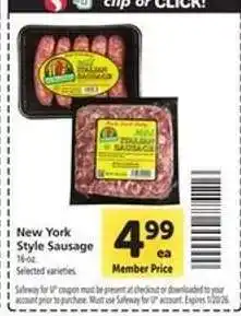 Safeway New York Style Sausage offer