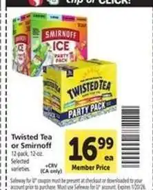 Safeway Twisted Tea or Smirnoff offer