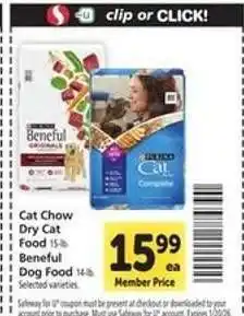 Safeway Cat Chow Dry Cat Food / Beneful Dog Food offer