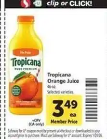 Safeway Tropicana Orange Juice offer