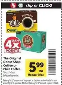 Safeway The Original Donut Shop Coffee or Philz Coffee offer
