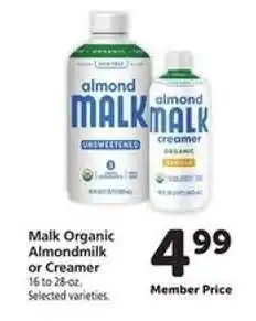 Safeway Malk Organic Almondmilk or Creamer offer