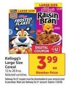Safeway Kellogg's Large Size Cereal offer