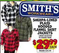 Ollie's SHERPA-LINED PLAID HOODED FLANNEL SHIRT JACKETS offer