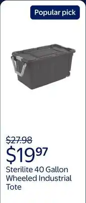 Walmart Sterilite 40 Gallon Wheeled Industrial Tote, Rugged Plastic Storage Bin, Latch Lid, Dark Gray offer