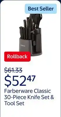 Walmart Farberware Classic 30-Piece Spin-N-Store Rotating Carousel Stainless Steel Knife Set & Tool Set Gray offer