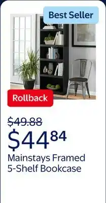 Walmart Mainstays Framed 5-Shelf Bookcase with Adjustable Shelves, True Black Oak offer