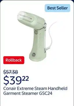 Walmart Conair Extreme Steam Handheld Garment Steamer GSC24, Pistachio Green offer