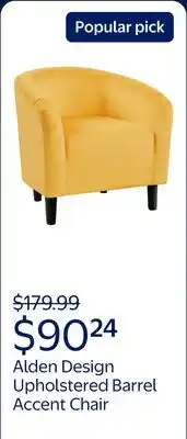 Walmart Alden Design Upholstered Barrel Accent Chair for Livingroom, Yellow Velvet offer