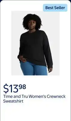 Walmart Time and Tru Women's and Women's Plus Crewneck Sweatshirt with Long Sleeves, Sizes XS-4X offer
