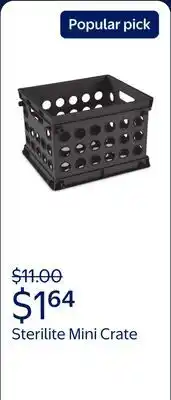 Walmart Sterilite Mini Crate, Multi-Purpose Plastic Storage Bin, Black offer