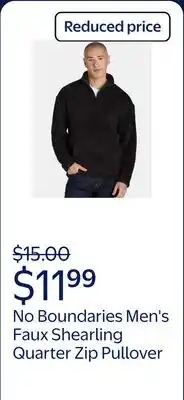 Walmart No Boundaries Men's & Big Men's Faux Shearling High Pile Fleece Quarter Zip Pullover offer