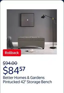 Walmart Better Homes & Gardens Pintucked 42 Storage Bench, Taupe offer