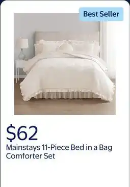 Walmart Mainstays 11-Piece Bed in a Bag Comforter Set with Sheets, Cream Ruffle offer