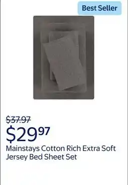 Walmart Mainstays Cotton Rich Extra Soft Jersey Bed Sheet Set, Queen, Charcoal offer