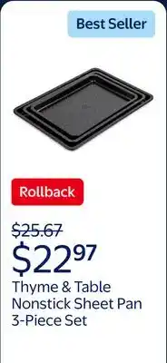 Walmart Thyme & Table Nonstick Sheet Pan 3-Piece Set - Black offer