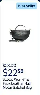 Walmart Scoop Women's Faux Leather Half Moon Satchel Bag, Black offer