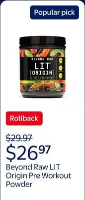 Walmart Beyond Raw LIT Origin Pre Workout Powder, Gummy Worm, for Men & Women, Energy & Pumps offer